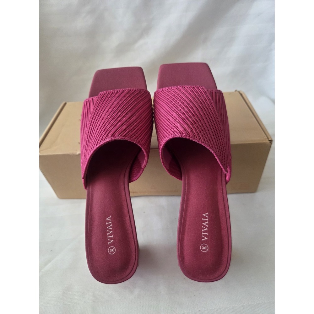 VIVAIA Jade Pitaya Pink Knit Square Toe Block Heel Mules Sandals EU 41 US 9.5 - Picture 6 of 13